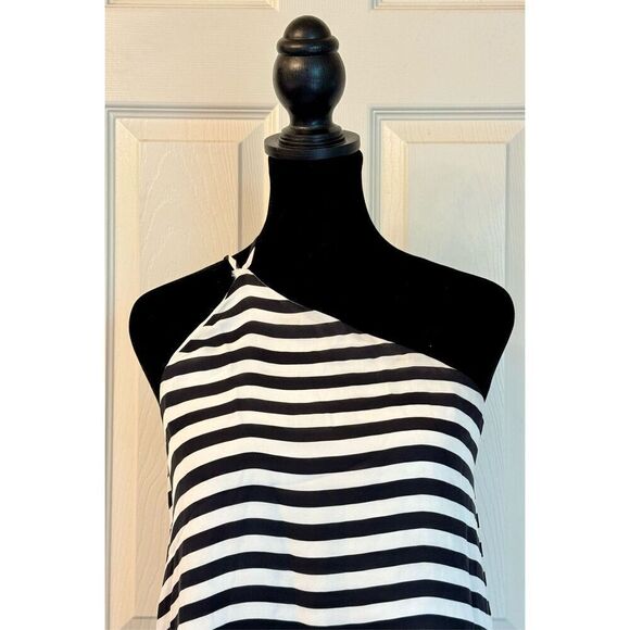 Michelle Mason 100% Silk Black & White Asymmetrical Shift Maxi Dress Size 2 - Picture 4 of 11